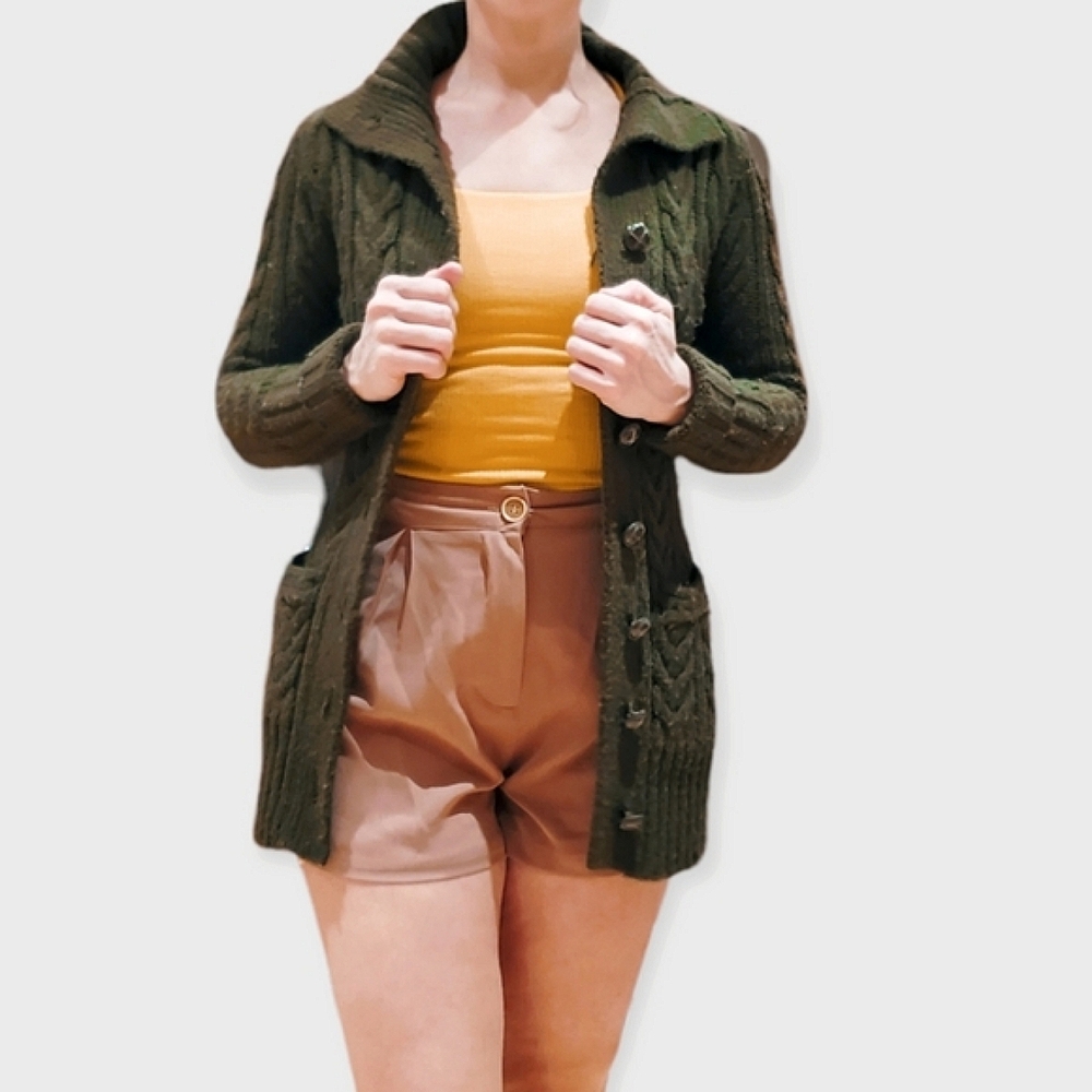 Vintage Y2K Costa Blanca Cable Knit Army Green Cardigan